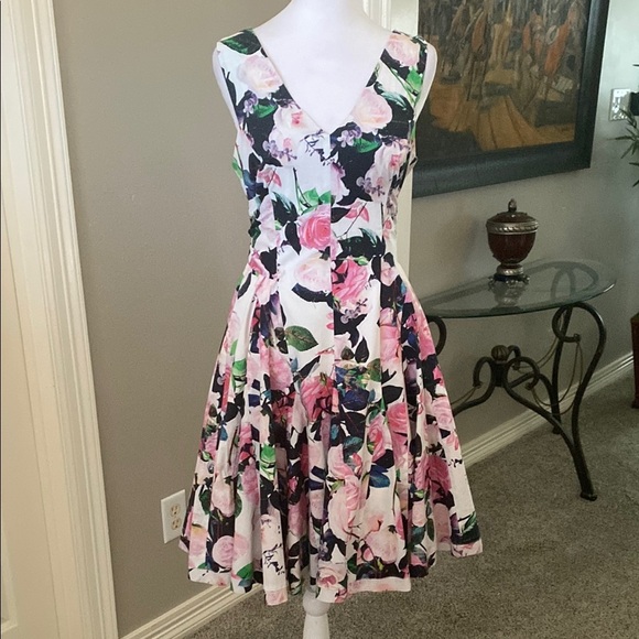 Betsey Johnson Pink & Green Te Party Cotton Sleeveless V-Neck Midi Dress size 6 - Picture 13 of 17